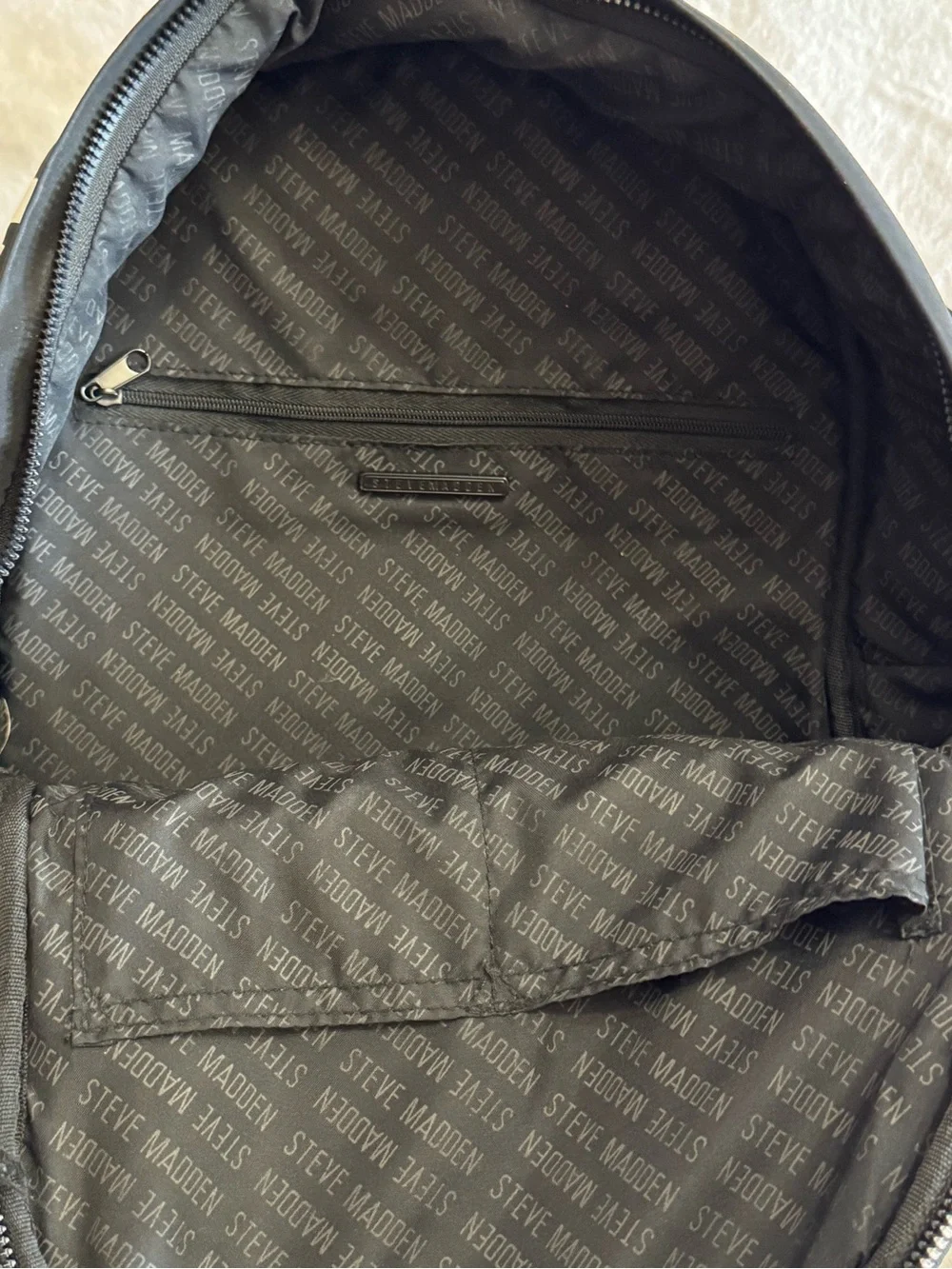 Steve Madden Black Backpack with White Logo and Removable Pouch